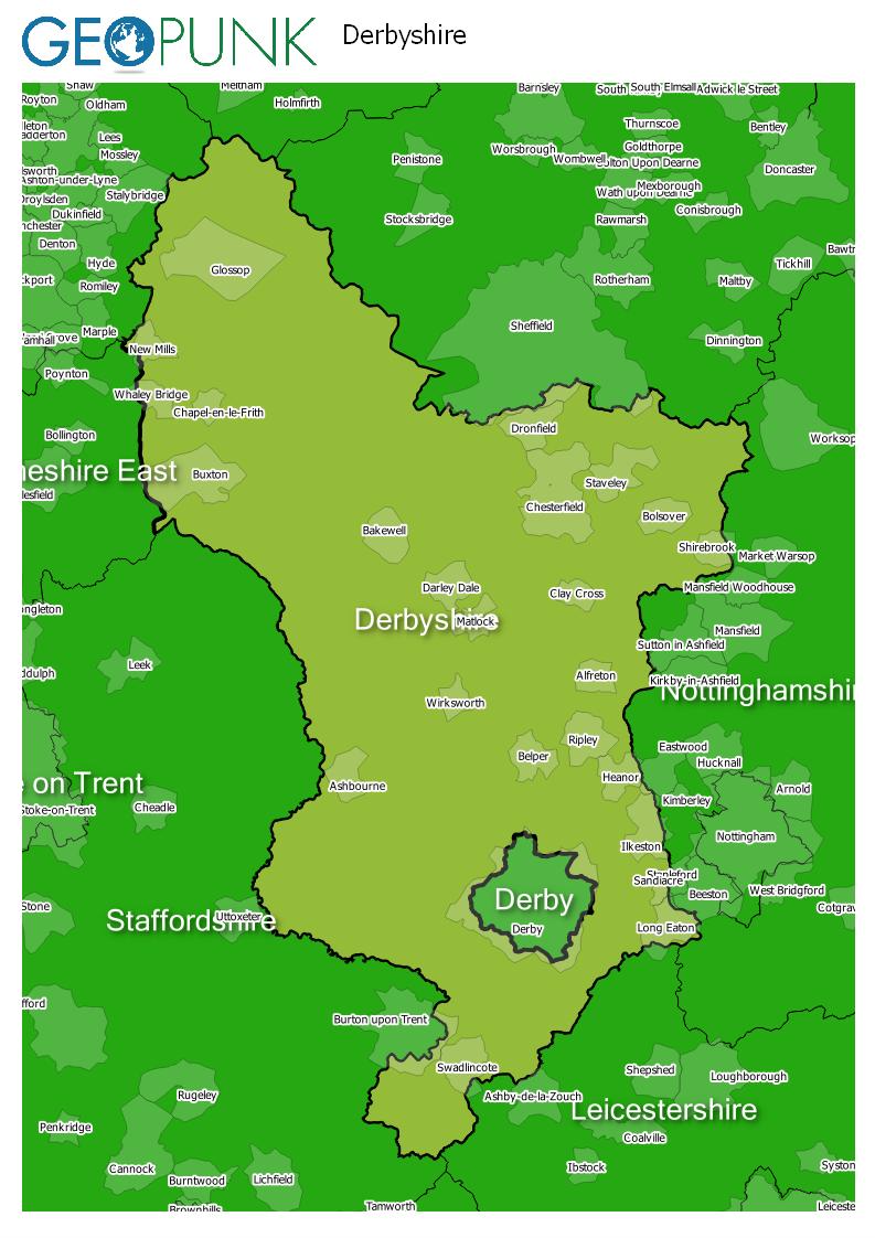 map of Derbyshire