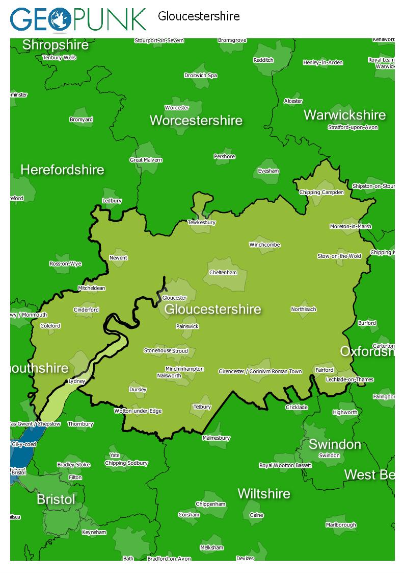 map of Gloucestershire