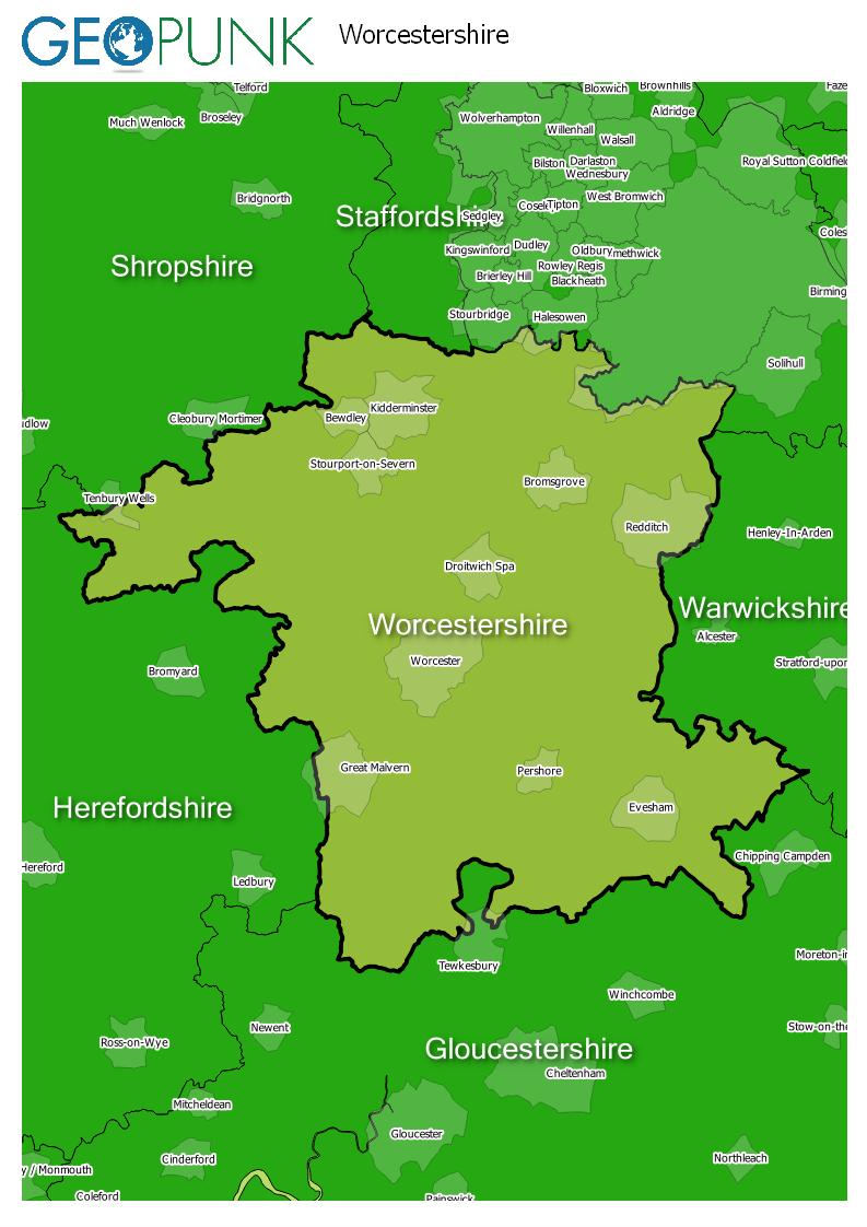 map of Worcestershire
