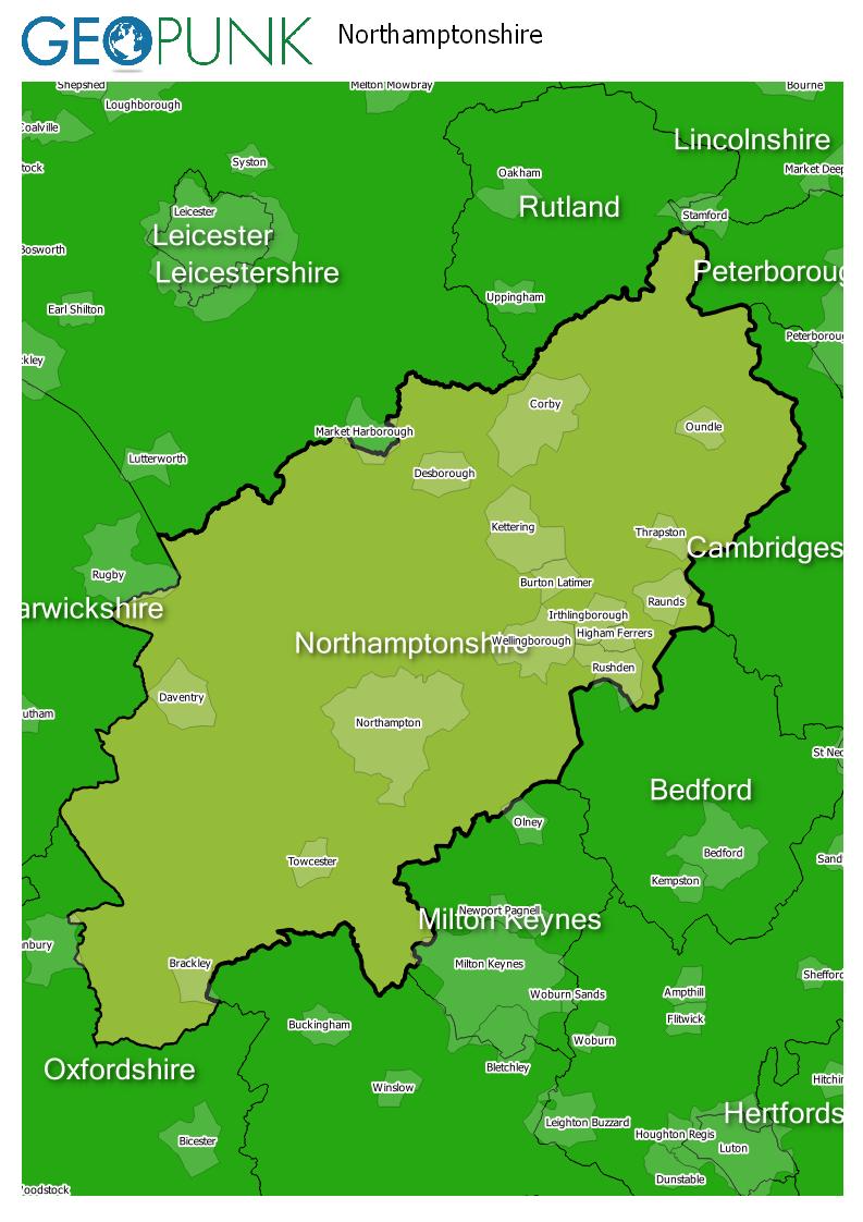 map of Northamptonshire