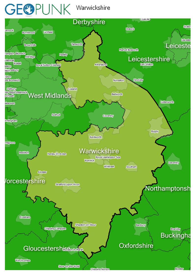 map of Warwickshire