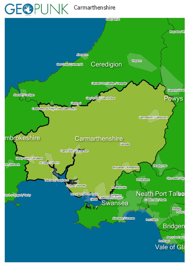 map of Carmarthenshire