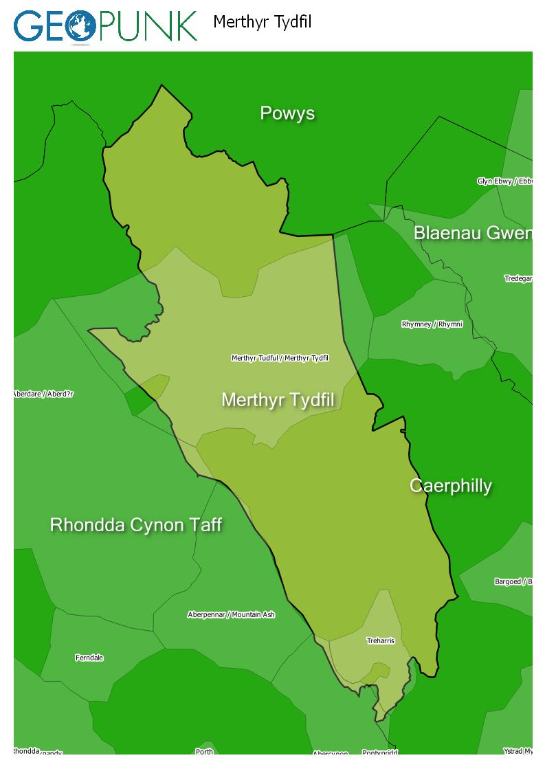 map of Merthyr Tydfil