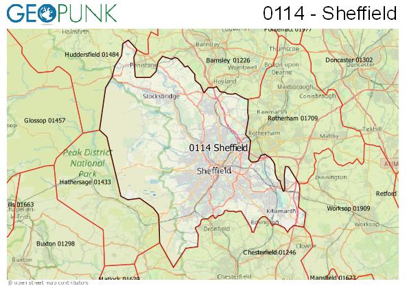 Map of the Sheffield area code