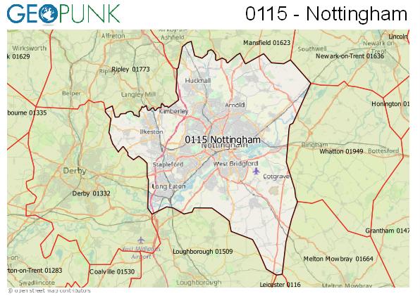Map of the Nottingham area code