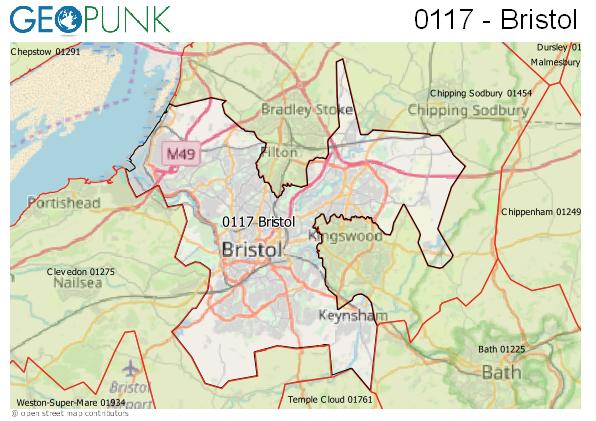Map of the Bristol area code