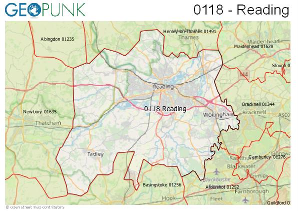 Map of the Reading area code
