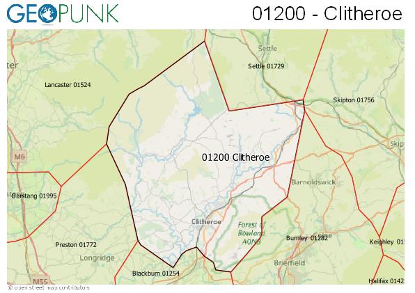 Map of the Clitheroe area code