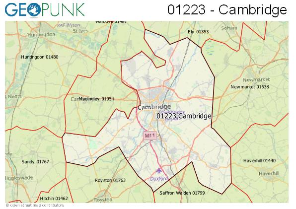 Map of the Cambridge area code