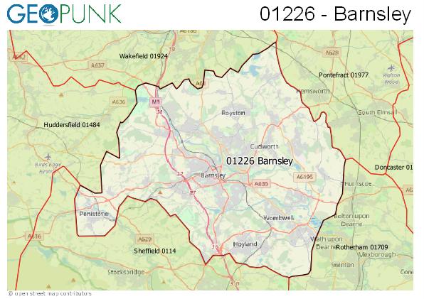 Map of the Barnsley area code