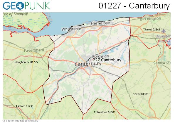 Map of the Canterbury area code