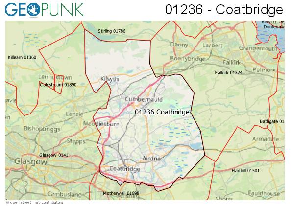 Map of the Coatbridge area code