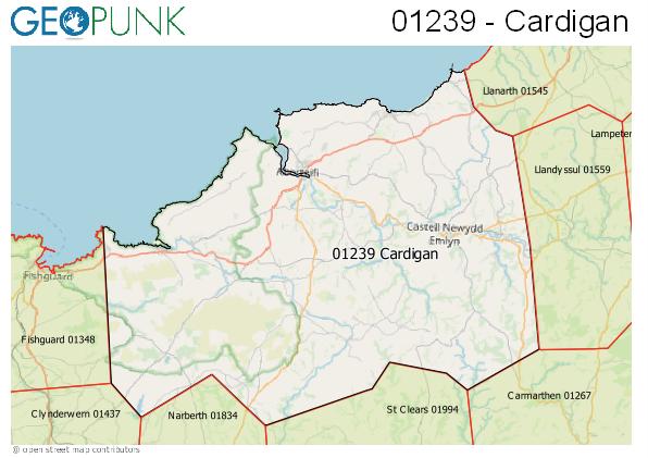 Map of the Cardigan area code