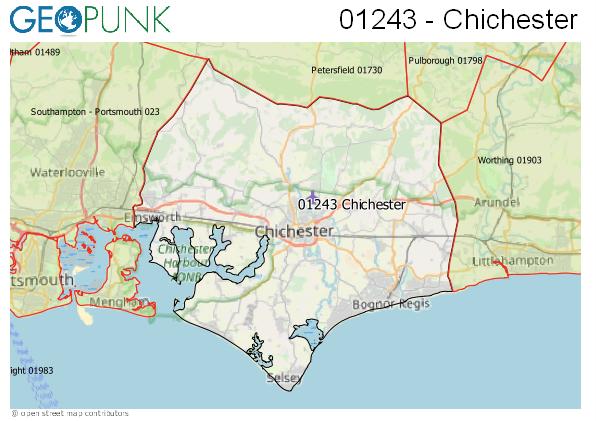 Map of the Chichester area code