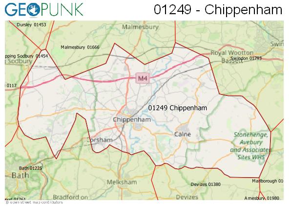 Map of the Chippenham area code