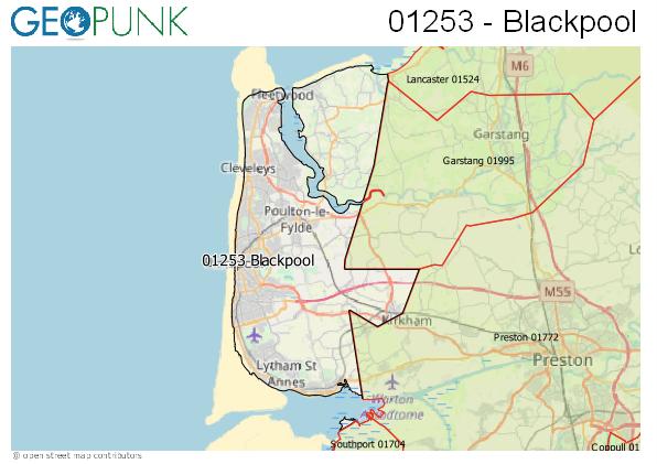 Map of the Blackpool area code
