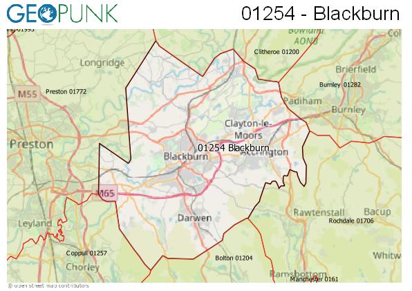 Map of the Blackburn area code