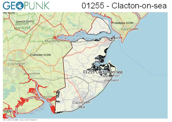 Map of the Clacton-on-Sea area code