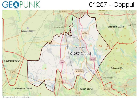 Map of the Coppull area code