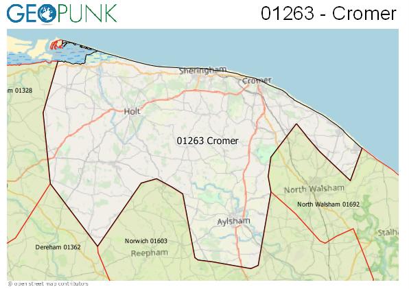 Map of the Cromer area code
