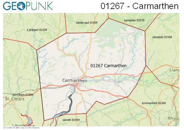 Map of the Carmarthen area code