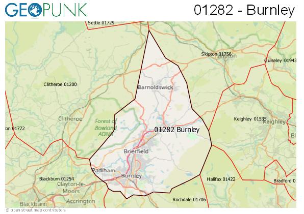 Map of the Burnley area code