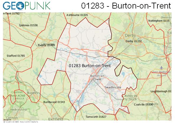 Map of the Burton-on-Trent area code