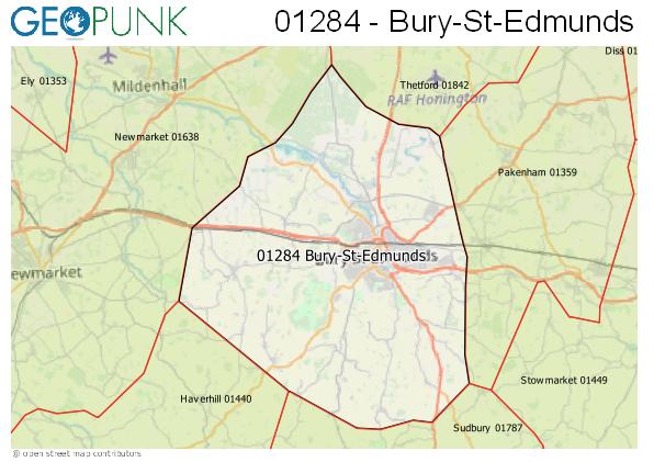 Map of the Bury-St-Edmunds area code