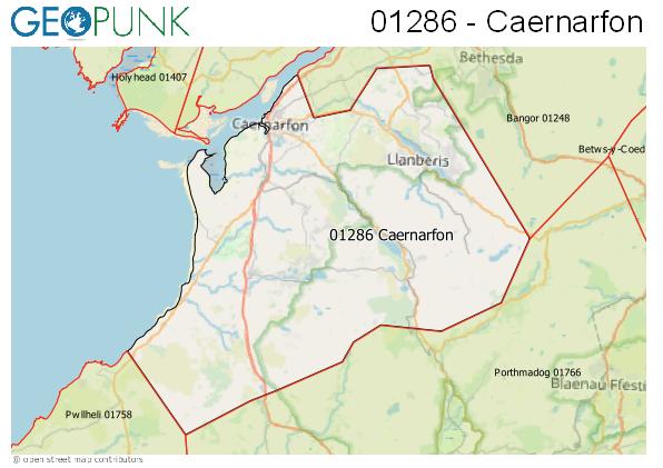 Map of the Caernarfon area code