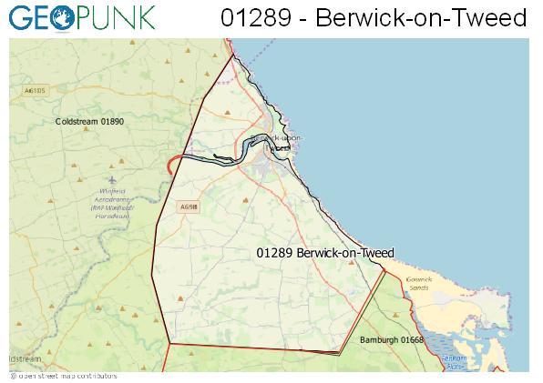 Map of the Berwick-on-Tweed area code