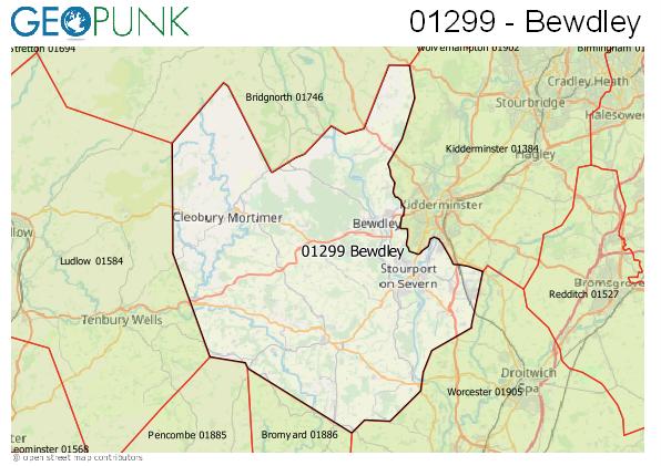 Map of the Bewdley area code