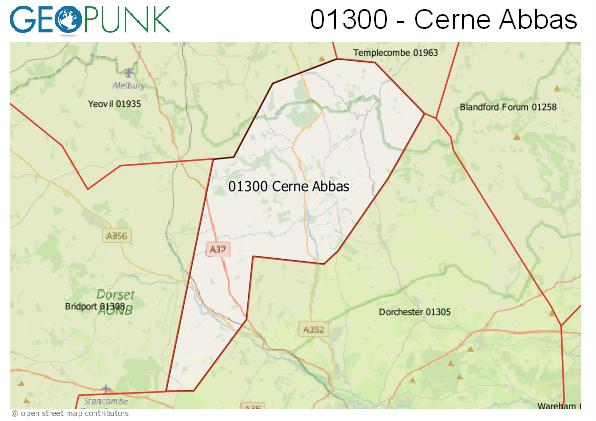 Map of the Cerne Abbas area code