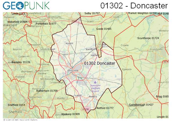 Map of the Doncaster area code