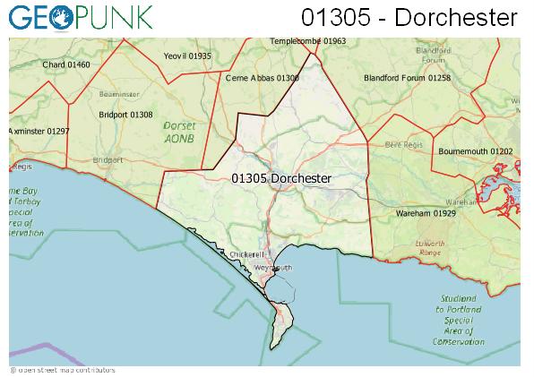 Map of the Dorchester area code