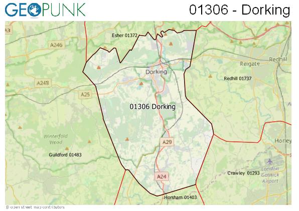 Map of the Dorking area code