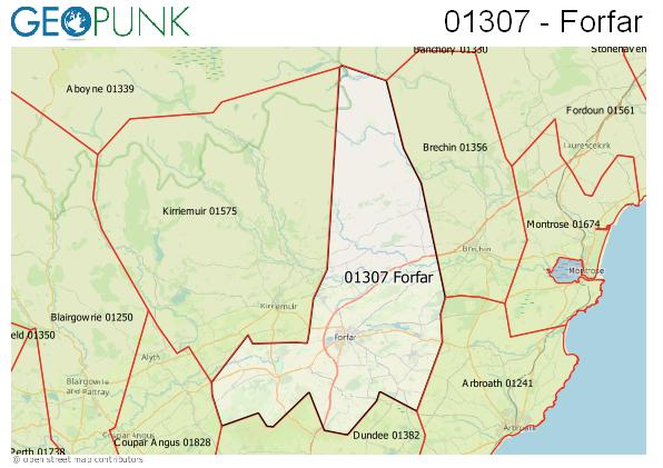 Map of the Forfar area code