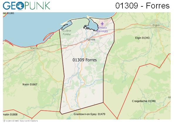 Map of the Forres area code