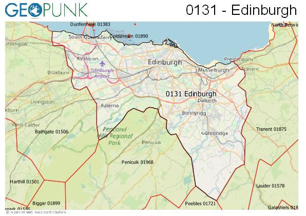Map of the Edinburgh area code
