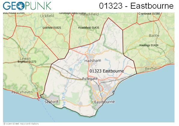 Map of the Eastbourne area code