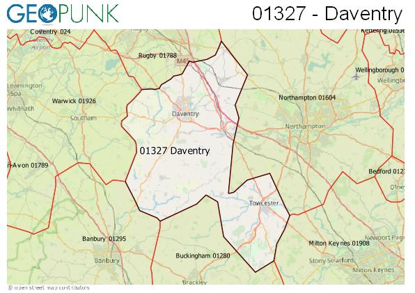 Map of the Daventry area code