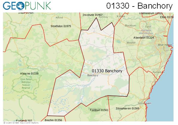 Map of the Banchory area code