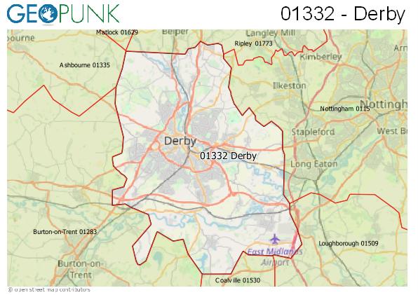 Map of the Derby area code
