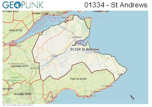 Map of the St Andrews area code