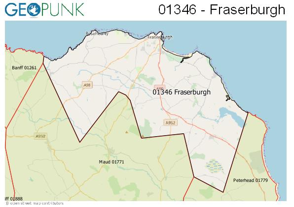 Map of the Fraserburgh area code