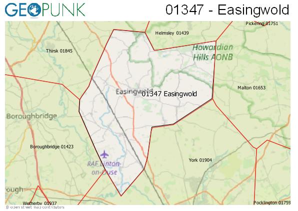 Map of the Easingwold area code