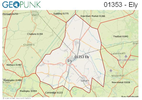Map of the Ely area code