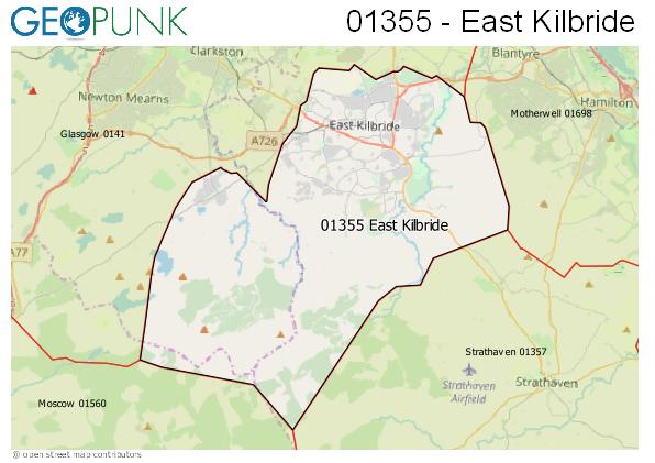 Map of the East Kilbride area code