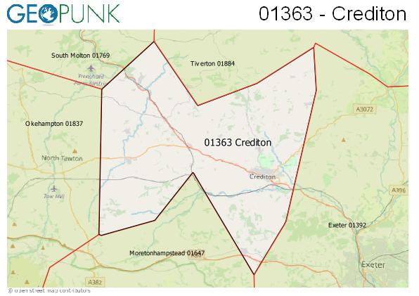 Map of the Crediton area code