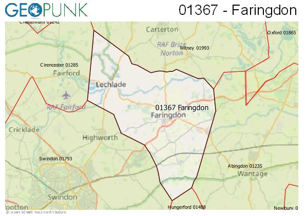 Map of the Faringdon area code
