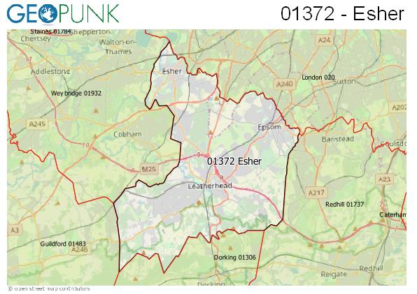 Map of the Esher area code